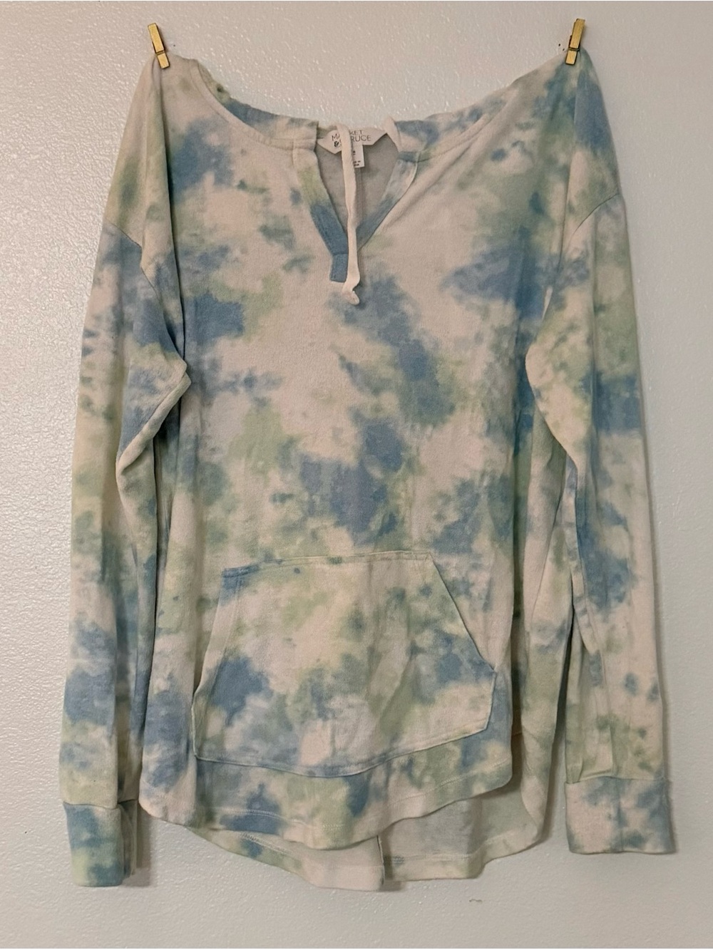 Market & Spruce M Pastel Tie Dye Hoodie Blue Green Soft Pullover